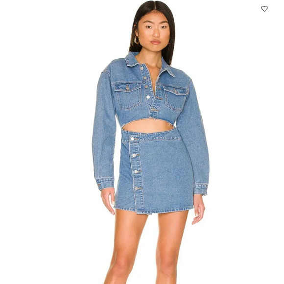 Superdown Mika Denim Button Front Cut Out Mini Dress NWT Size Small - Picture 2 of 8